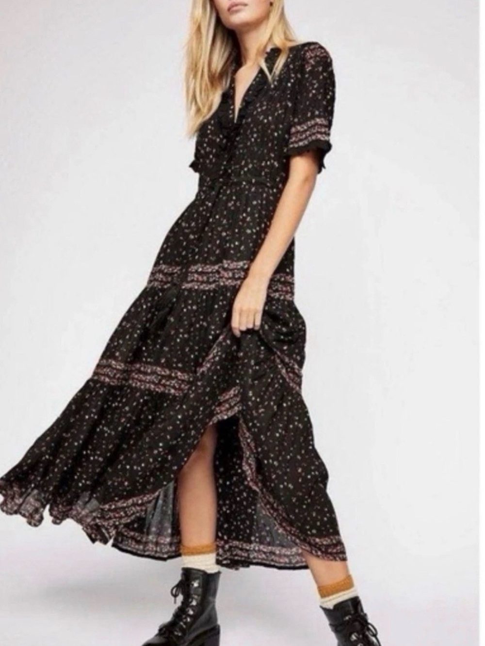 Free People Rare Feelings Maxi Dress Size XS Black Combo Color NEW WITHOUT TAGS - Picture 3 of 5